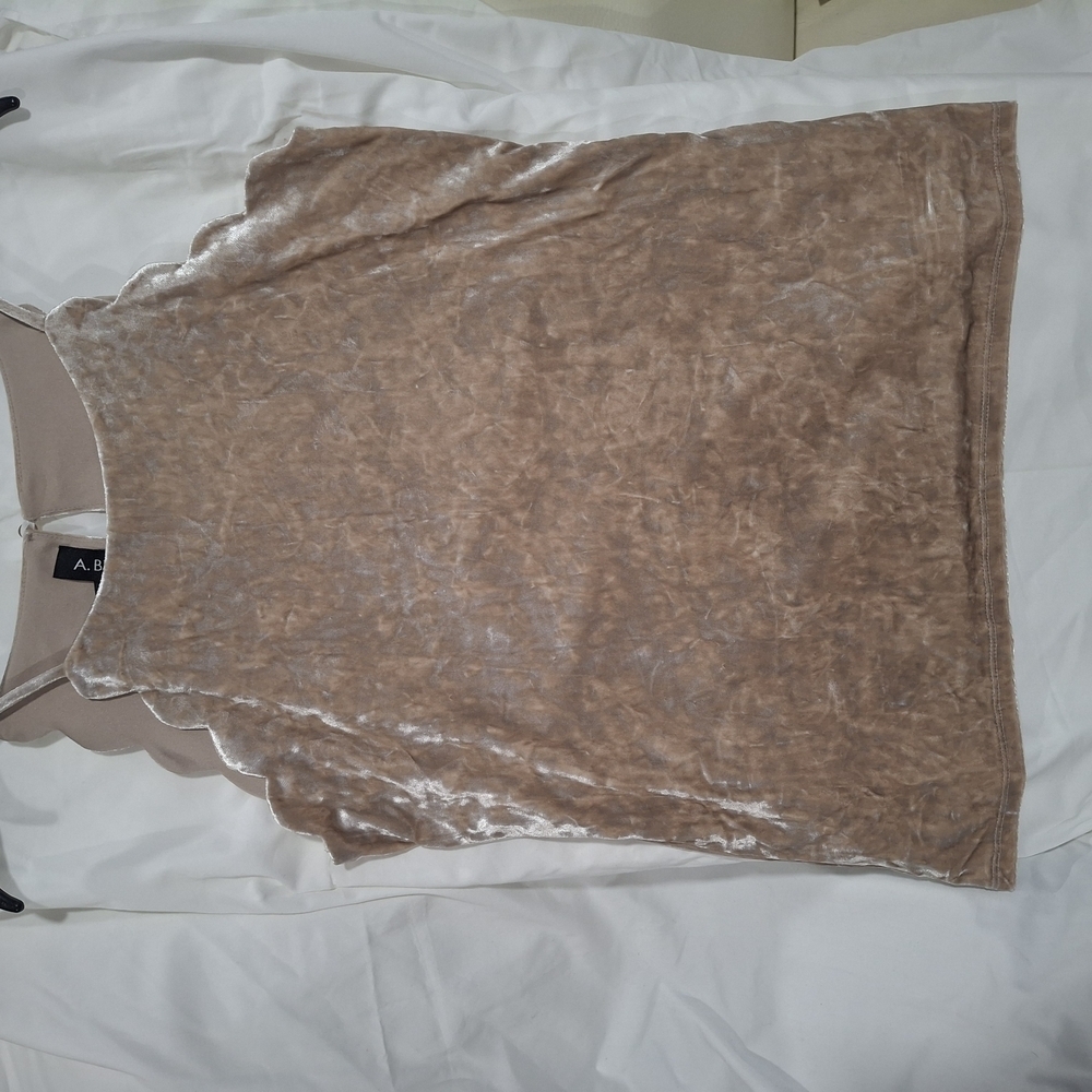 A. Byer Cream and Gold Asymmetrical Tank Top